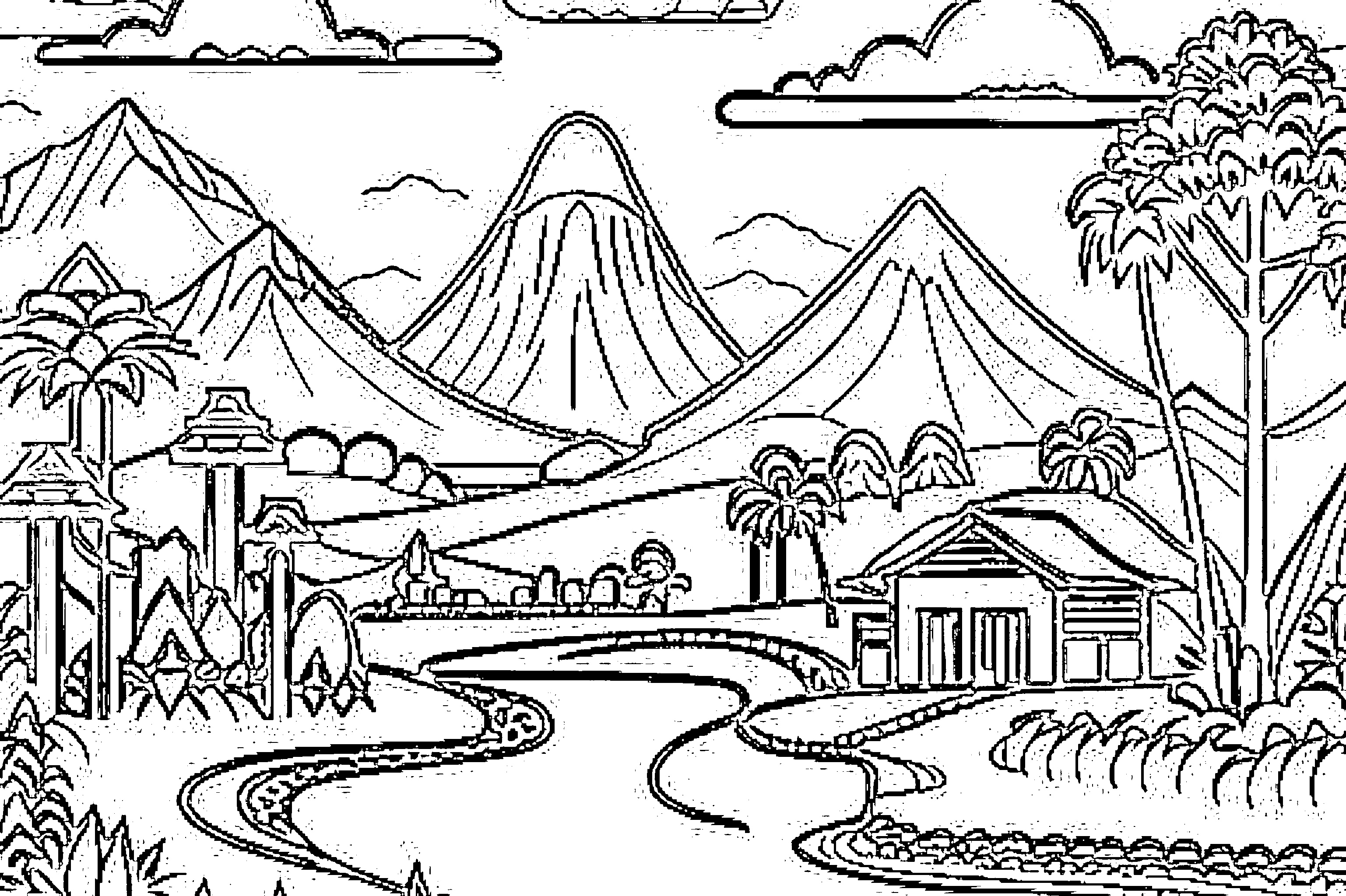 Gambar Gambar Mewarnai Pemandangan Alam Dan Masjid 20 siap untuk diwarnai
